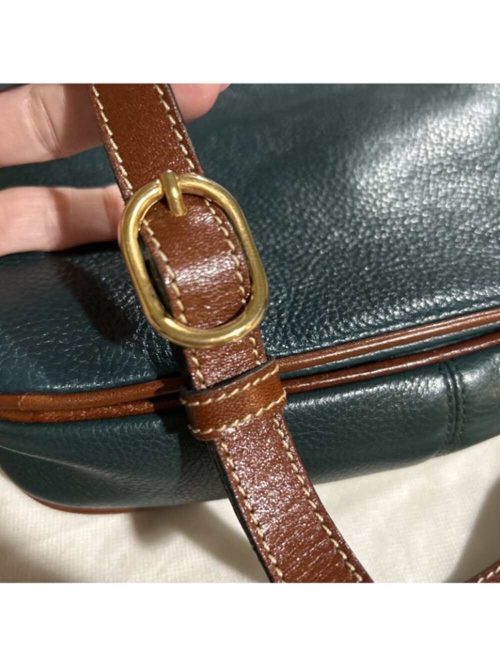 VTG BALLY Green Pebbled Leather Crossbody Bag Gold Logo Made in Italy Dust Bag - Picture 13 of 16